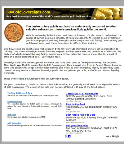 Buy Gold Sovereigns buygoldsovereigns.com Index Page